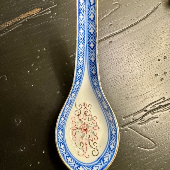 ANTIQUE, CHINESE RICE GRAIN, PORCELAIN, SOUP SPOON. TRADITIONAL BLUE & WHITE. - Picture 3 of 6